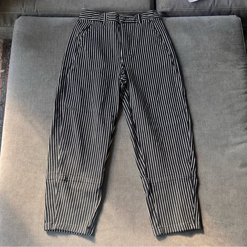 Everlane Black and White Striped Ankle Jeans